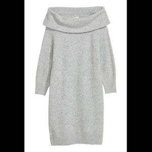 H&M Heather Grey Off Shoulder Soft Knit Midi Dress